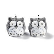 Animal Shape Flocky Resin Pendants, Cute Animal Charms with Platinum Plated Iron Loops, Owl, 21.5x20.5x20.5mm, Hole: 2mm(RESI-Q229-01E)