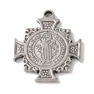 Non-Tarnish 304 Stainless Steel Pendants, Cross with Cssml Ndsmd Cross God Father/Saint Benedict, Stainless Steel Color, 29.5x25.5x2.5mm, Hole: 3mm(STAS-Z058-04P-01)