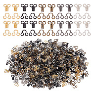 300Pcs 5 Colors Brass Interlocking Clasps, Hook and Eye Fasteners, Mixed Color, 10x7x25mm, Hole: 1.3mm, 60pcs/color(FIND-GO0002-45)