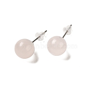 Natural Rose Quartz Stud Earrings, with Alloy Pins, Round, 20.5x8mm(G-B075-02P-05)
