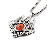 Alloy Skull with Plastic Dragon Eye Pendant Necklace, Gothic Jewelry for Men Women, Red, 23.23 inch(59cm)(NJEW-B084-01B)