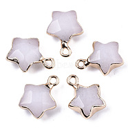 Natural White Jade Pendants, with Light Gold Plated Edge and Brass Loop, Star, Faceted, 16~17x13x6.5mm, Hole: 1.6mm(G-N326-36K)
