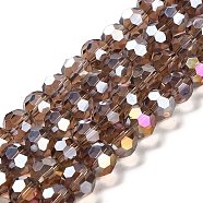 Transparent Glass Beads, 32 Facets, AB Color Plated, Round, Sienna, 10x8.5~9mm, Hole: 1.6mm, about 67pcs/strand, 23.62''(60cm)(EGLA-A035-T10mm-B13)