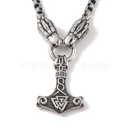 304 Stainless Steel Dragon Head King Box Chain Viking Mjolnir Thor Hammer Pendant Necklaces for Men, Antique Silver, 23.62 inch(60cm)(NJEW-K278-15AS)