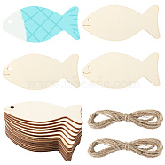 Unfinished Wood Craft Sheet, with Hemp Rope, Fish, PapayaWhip, 46x99x2.5mm, Hole: 4.5mm(WOOD-WH20001-08B)