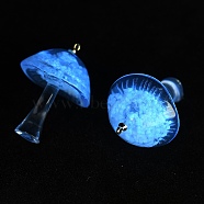 Luminous Epoxy Resin Mushroom Pendants, Glow in the Dark, with Brass Finding, Light Sky Blue, 34x24mm, Hole: 1.4mm(RESI-C054-01B)