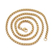 304 Stainless Steel Box Chain Necklaces, with Lobster Claw Clasps, Golden, 21.65 inch(55cm), 3.5mm(NJEW-F227-09G-13-B)