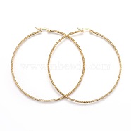 304 Stainless Steel Big Hoop Earrings, Hypoallergenic Earrings, Textured Ring Shape, Golden, 12 Gauge, 79x76x2mm, Pin: 1mm(EJEW-F188-24G-F)