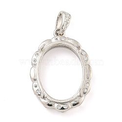 925 Sterling Silver Micro Pave Clear Cubic Zirconia Open Back Bezel Pendant Cabochon Settings, Oval, Real Platinum Plated, 23x16x7mm, Hole: 4x2mm, Tray: 15x12mm(STER-B005-27P)