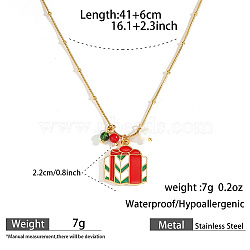 304 Stainless Steel Enamel & Rhinestone & Resin Christmas Pendant Necklaces for Women, Golden, White Red and Green, Box, 16.14 inch(41cm), pendant: 22mm(FS-WG85DFF-04)
