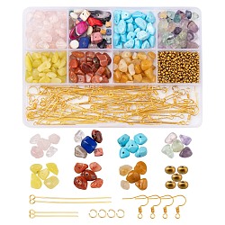 DIY Mixed Stone Chip Beads Earrings Making Kit, Including Natural & Synthetic Chip Beads, Glass Seed Beads, Iron Earring Hooks & Pin, 304 Stainless Steel Jump Rings, Chip Beads: 90.5g/box(DIY-FS0002-38)