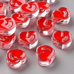 Transparent Enamel Acrylic Beads, Heart, Red, 20x21.5x9mm, Hole: 3.5mm(X-TACR-S155-004F)