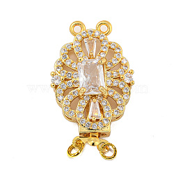 Rack Plating Flower Brass Micro Pave Clear Cubic Zirconia Box Clasps, Long-Lasting Plated, Lead Free & Cadmium Free, 2-Strand, 4-Hole, Golden, 26.5x16.5x7mm, Hole: 1mm and 1.2mm(KK-F876-12G)