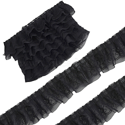 5 Yards Double Polyester Lace Trim for Sewing Decoration, Black, 2-1/4 inch(56.5mm)(OCOR-GF0005-06D)