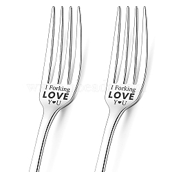 Word Pattern Stainless Steel Fork, Black, 20.3x2.4x0.2~0.3cm, Packing Box: 27.5x9.3x3.6cm, 2pcs/set(AJEW-WH0191-003)