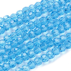 Glass Beads Strands, Faceted(32 Facets), Round, Sky Blue, 6mm, Hole: 1.2mm, about 88~91pcs/strand, 19.49 inch~20.08 inch(49.5~51cm)(EGLA-J042-6mm-07)