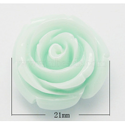 Resin Beads, Mother's Day Gift Beads, Flower, Pale Green, Size: about 21mm in diameter, 13mm thick, hole: 2mm(X-RESI-H004-2)