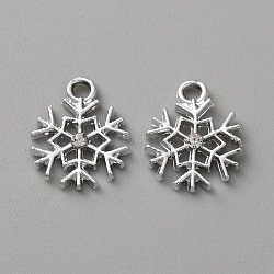 Alloy Rhinestone Pendants, Snowflake, Silver, 15x12x2.5mm, Hole: 1.9mm(FIND-WH0521-74D-S)