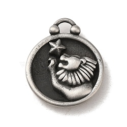 304 Stainless Steel Pendants, Flat Round with Constellations Charm, Antique Silver, Leo, 20.5x17x3mm, Hole: 2.5x2mm(STAS-L022-306AS-05)