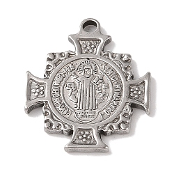 304 Stainless Steel Pendants, Cross with Cssml Ndsmd Cross God Father/Saint Benedict, Stainless Steel Color, 29.5x25.5x2.5mm, Hole: 3mm(STAS-Z058-04P-01)