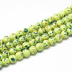 Baking Painted Glass Beads Strands, Round, Green Yellow, 8~8.5mm, Hole: 1.5mm, about 100~105pcs/strand, 31.8 inch(80.7cm)(DGLA-S115-8mm-K09)