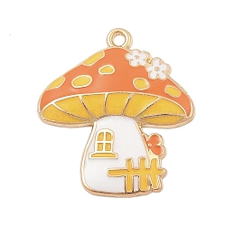 Thanksgiving Day Alloy Enamel Pendants, Golden, Mushroom, 30x27x4mm, Hole: 1.8mm(FIND-Z064-03F)