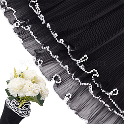 Polyester Flower Bouquet Wrapping Mesh Paper, with ABS Plastic Imitation Pearl Edge, for Valentine's Day, Wedding, Birthday Decoration, Black, 28cm(DIY-WH0542-38A)