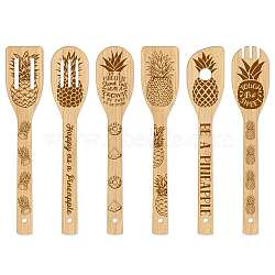 6Pcs Bamboo Spoons & Knifes & Forks, Flatware for Dessert, Pineapple Pattern, 60x300mm, 6 style, 1pc/style, 6pcs/set(AJEW-WH0411-002)