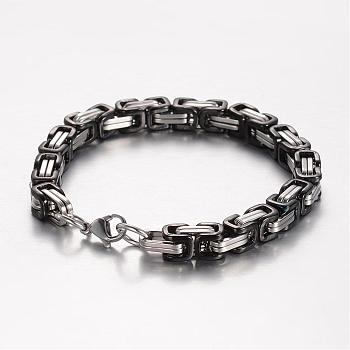 201 Stainless Steel Bracelets, Byzantine Chain Bracelets, Gunmetal & Stainless Steel Color, 8-5/8 inch(220mm)