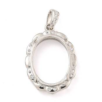 925 Sterling Silver Micro Pave Clear Cubic Zirconia Open Back Bezel Pendant Cabochon Settings, Oval, Real Platinum Plated, 23x16x7mm, Hole: 4x2mm, Tray: 15x12mm