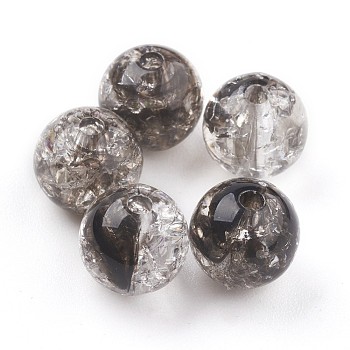 Transparent Crackle Acrylic Beads, Round, Black, 9.5~10x9mm, Hole: 2mm, about 950pcs/500g