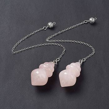 Natural Rose Quartz Pointed Dowsing Pendulums, with Rack Plating Brass Findings, Cadmium Free & Lead Free, Gourd, 233x2.5mm, Hole: 1.2~1.8mm