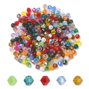 Glass Beads, Faceted, Bicone, Mixed Style, Mixed Color, 4.5x4mm, Hole: 1mm, about 300pcs/bag