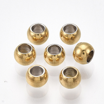 PVD Vacuum Plating 201 Stainless Steel Beads, Round, Real 18K Gold Plated, 4x3mm, Hole: 2mm