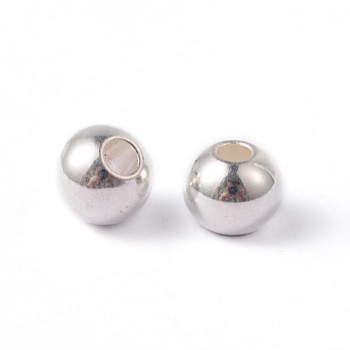 Round 202 Stainless Steel Beads, Silver Color Plated, 6x5mm, Hole: 2mm