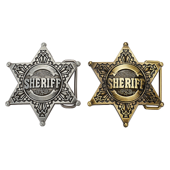 2Pcs 2 Colors Vintage Style Alloy Western Sheriff Belt Buckle for Men, Star of David, Mixed Color, 78.5x68.5x13mm, Hole: 40.5mm, 1pc/color