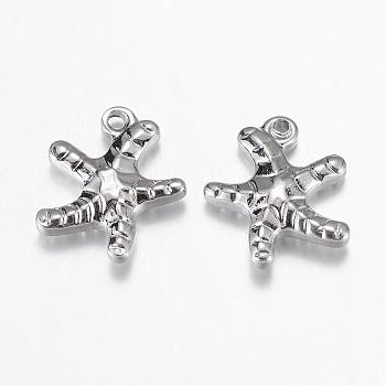 201 Stainless Steel Charms, Starfish/Sea Stars, Stainless Steel Color, 14x12x3.5mm, Hole: 1mm