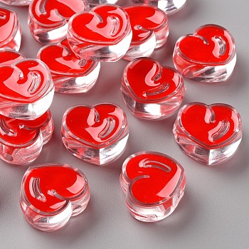 Transparent Enamel Acrylic Beads, Heart, Red, 20x21.5x9mm, Hole: 3.5mm