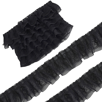 5 Yards Double Polyester Lace Trim for Sewing Decoration, Black, 2-1/4 inch(56.5mm)