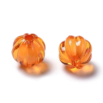 Autumn Theme Transparent Acrylic Beads, Bead in Bead, Round, Pumpkin, Orange Red, 10mm, Hole: 2mm, about 1100pcs/500g