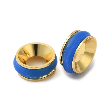 Rack Plating Brass Beads, with Enamel, Cadmium Free & Lead Free, Column, Real 18K Gold Plated, Long-Lasting Plated, Royal Blue, 7.5x3mm, Hole: 3.5mm