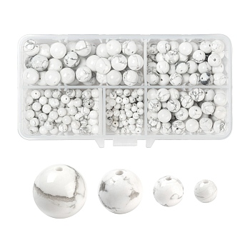 340Pcs 4 Style Natural Howlite Beads, Round, 4mm/6mm/8mm/10mm, Hole: 0.8~1mm