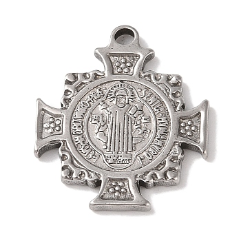 Non-Tarnish 304 Stainless Steel Pendants, Cross with Cssml Ndsmd Cross God Father/Saint Benedict, Stainless Steel Color, 29.5x25.5x2.5mm, Hole: 3mm