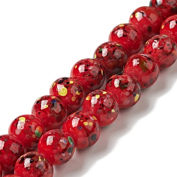 Handmade Lampwork Beads Strand, Round, Red, 10x9~10mm, Hole: 1.2mm, about 40pcs/strand, 14.76 inch(37.5cm)