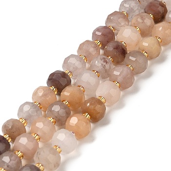 Natural Strawberry Quartz Beads Strands, with Seed Beads, Faceted Rondelle, 7~8x5~6mm, Hole: 1mm, about 45~46pcs/strand, 14.57''~14.96''(37~38cm)