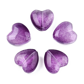 Transparent Spray Painted Glass Beads, Heart, Purple, 12x12x5.5mm, hole: 0.9~1mm