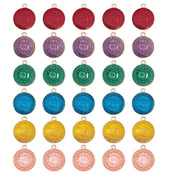 Alloy Enamel Pendants, Flat Round with Rune, Mixed Color, 23x19.5x2mm, Hole: 2mm, 6 colors, 5pcs/color, 30pcs/box