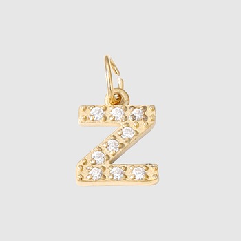 Stainless Steel Cubic Zirconia Pendants with Jump Rings, Real 14K Gold Plated, Long-Lasting Plated, Letter Z, 8mm