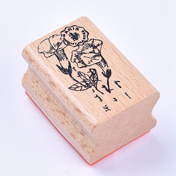 Wooden Stamps, Rectangle with Morning Glory, BurlyWood, 40x27x25mm