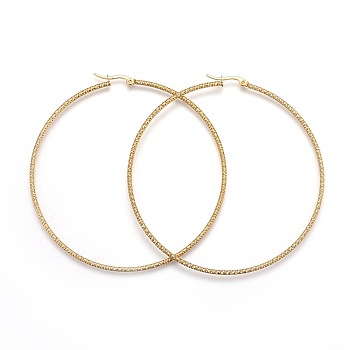 304 Stainless Steel Big Hoop Earrings, Hypoallergenic Earrings, Textured Ring Shape, Golden, 12 Gauge, 79x76x2mm, Pin: 1mm